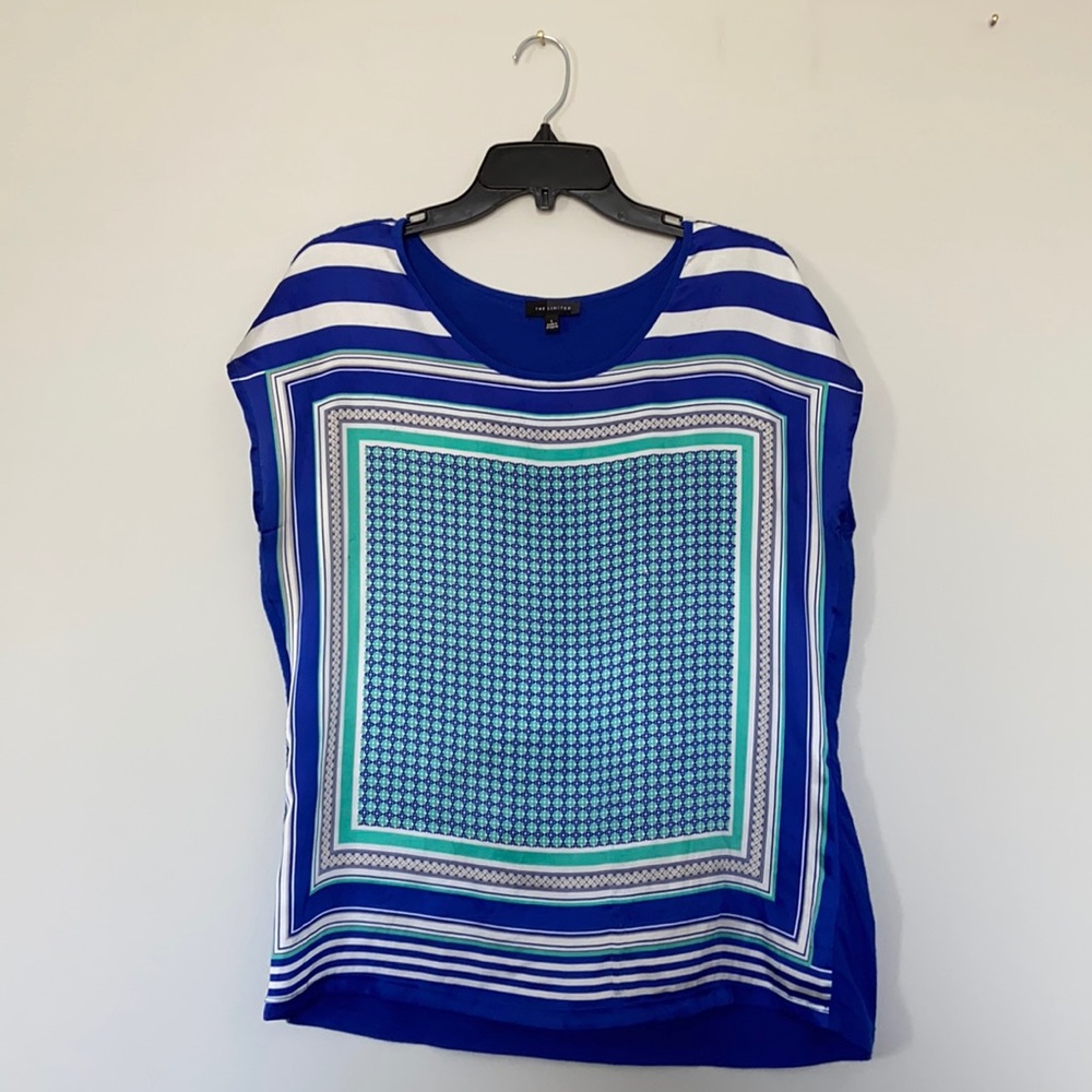 Green, Blue and White Printed Blouse